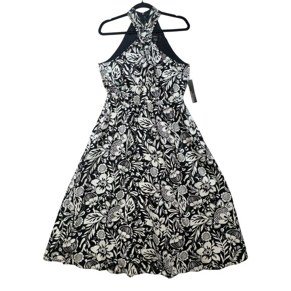 Maggy London Womens Buckle Halter Midi Dress Size 12 Black Floral Couture NWT - Picture 2 of 16